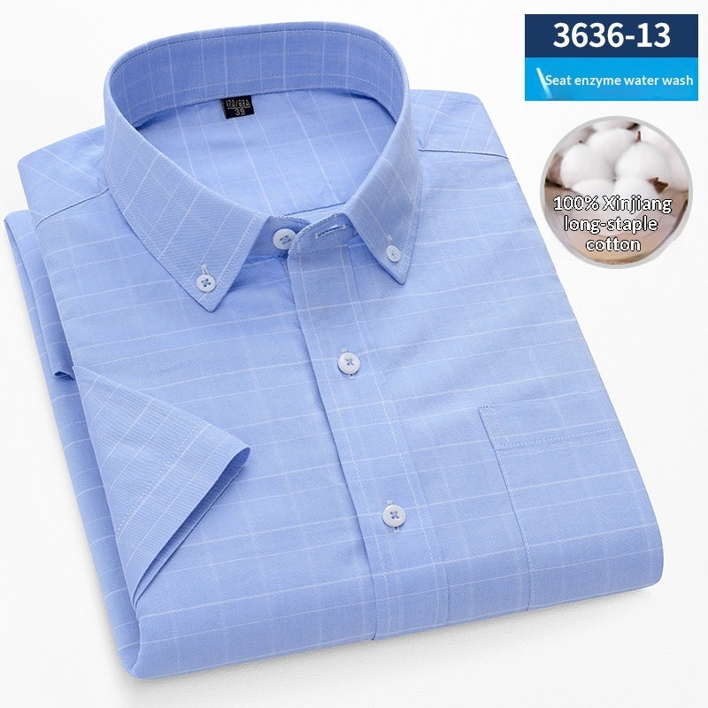 Men's Cotton Plaid Oxford Stripe Shirt