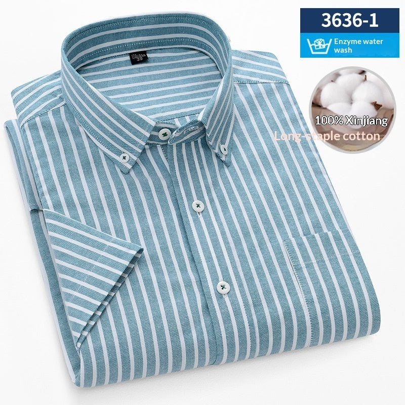 Men's Cotton Plaid Oxford Stripe Shirt