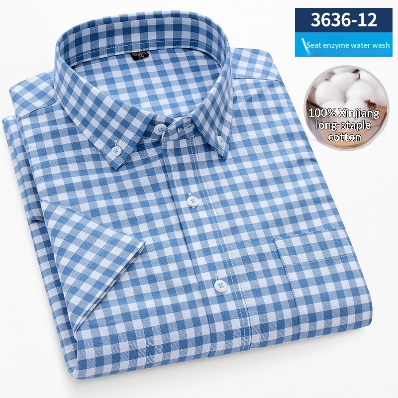 Men's Cotton Plaid Oxford Stripe Shirt