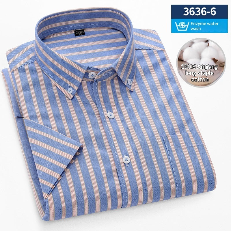 Men's Cotton Plaid Oxford Stripe Shirt