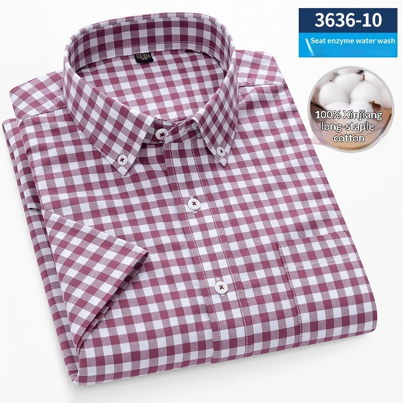 Men's Cotton Plaid Oxford Stripe Shirt