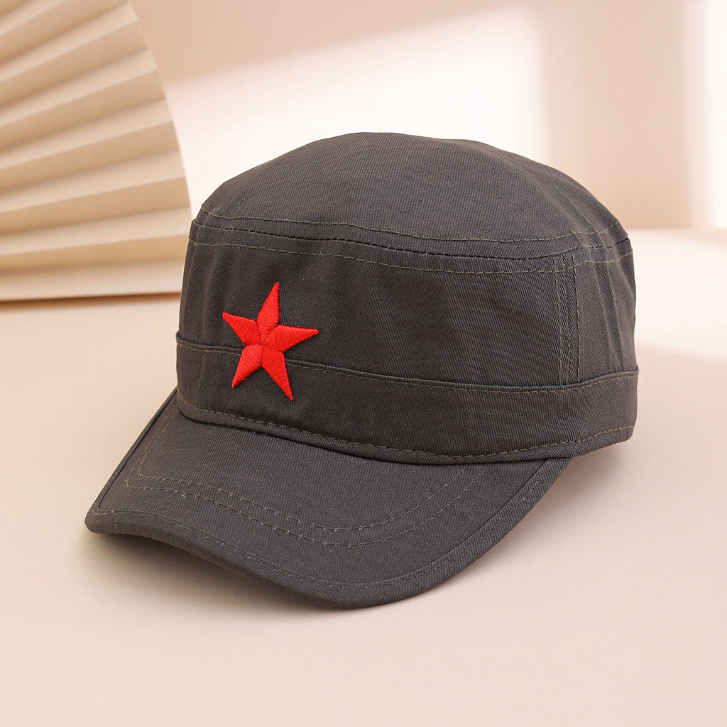 Outdoor Camouflage Flat-top Hat With Three-dimensional Embroidered Five-pointed Star Emblem And Sunshade Brim Hat, Suitable For Outdoor Wear.